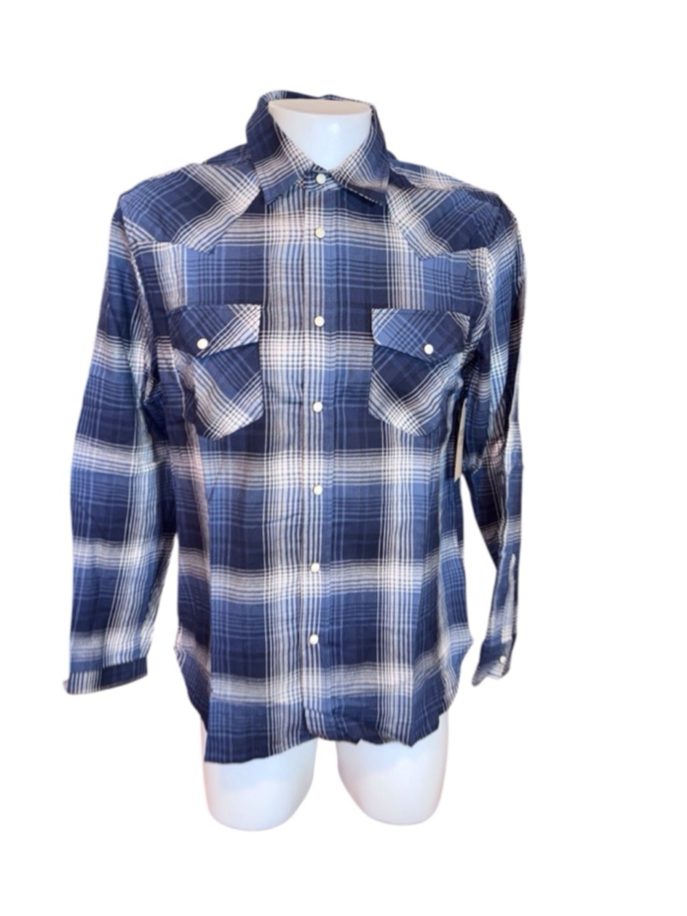 Men's Frye and Co. Plaid Western Shirt Size M Blue